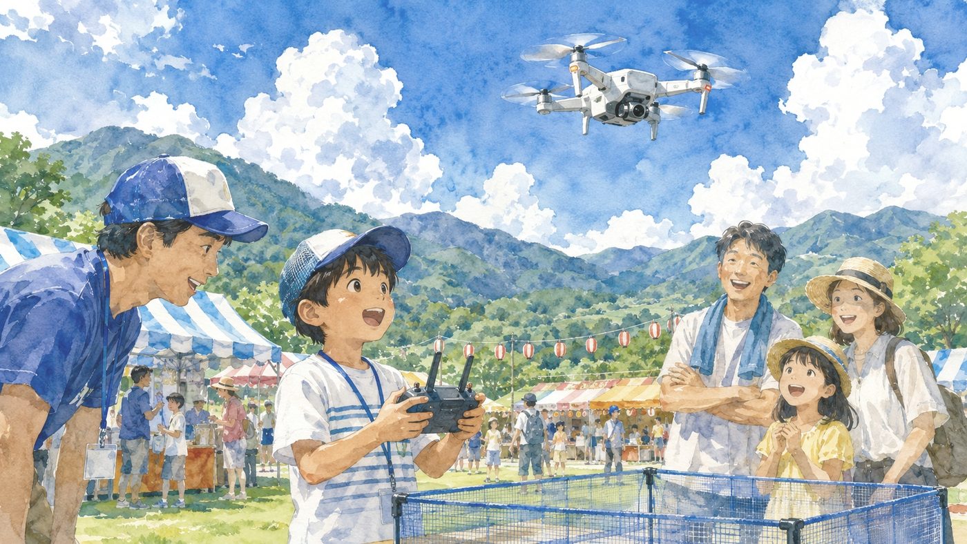 ドローンを操縦体験する子ども