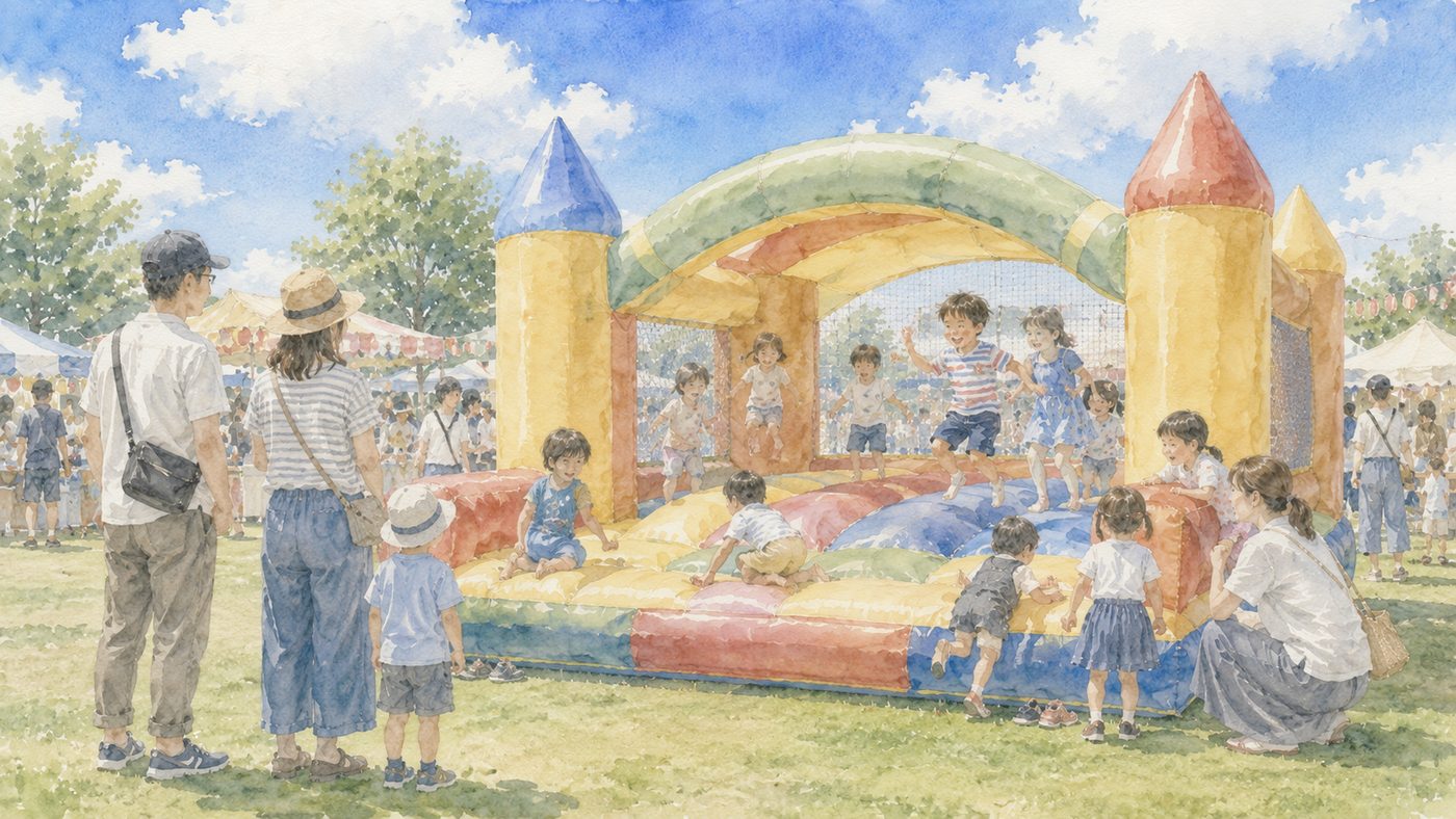 ふわふわ遊具で遊ぶ子どもたち